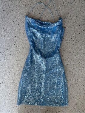 Windsor Blue Sequin Strapless Mini Dress
